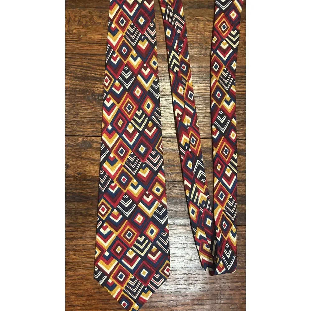 Brioni Multicolored Pattern Geometric Diamond Red Blue Yellow Men's Silk Tie
